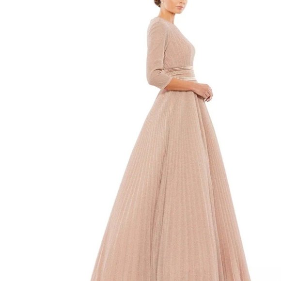 NWT MAC‎ DUGGAL ROSE GOLD 30700 SHIMMERING PLEATED A-LINE 3/4 SLEEVES DRESS - Picture 3 of 5